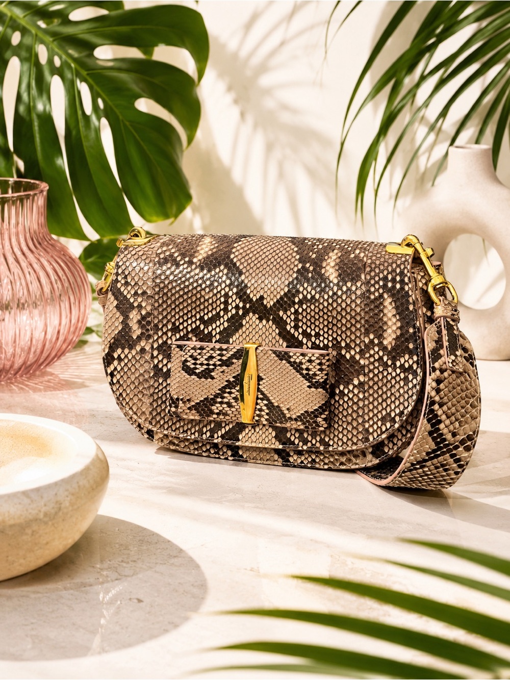 Salvatore Ferragamo “Anna” Genuine Python Saddle Bag | Special Edition - Blush